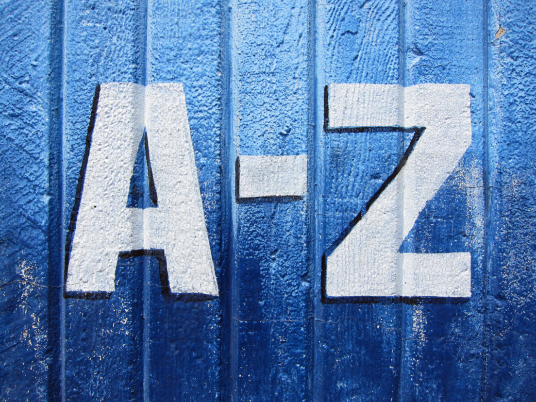 A to Z painted on a blue background.